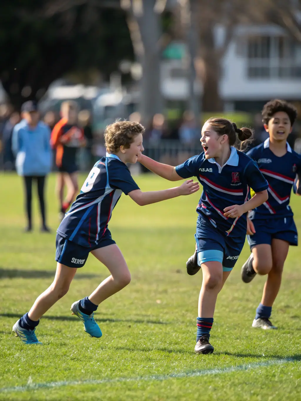 A dynamic image of students playing football, capturing the excitement, skill, and teamwork involved.