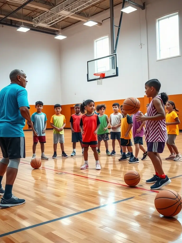 Students participating in a basketball training session, focusing on skill development and physical fitness under the guidance of a coach at ASSOCIATION SPORTIVE DU LYCEE JEAN GUEHENNO.